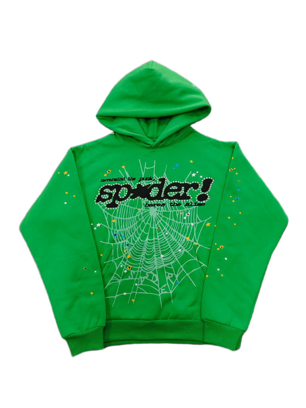 Sp5der Punk V2 Rhinestone Hoodie Bright Green