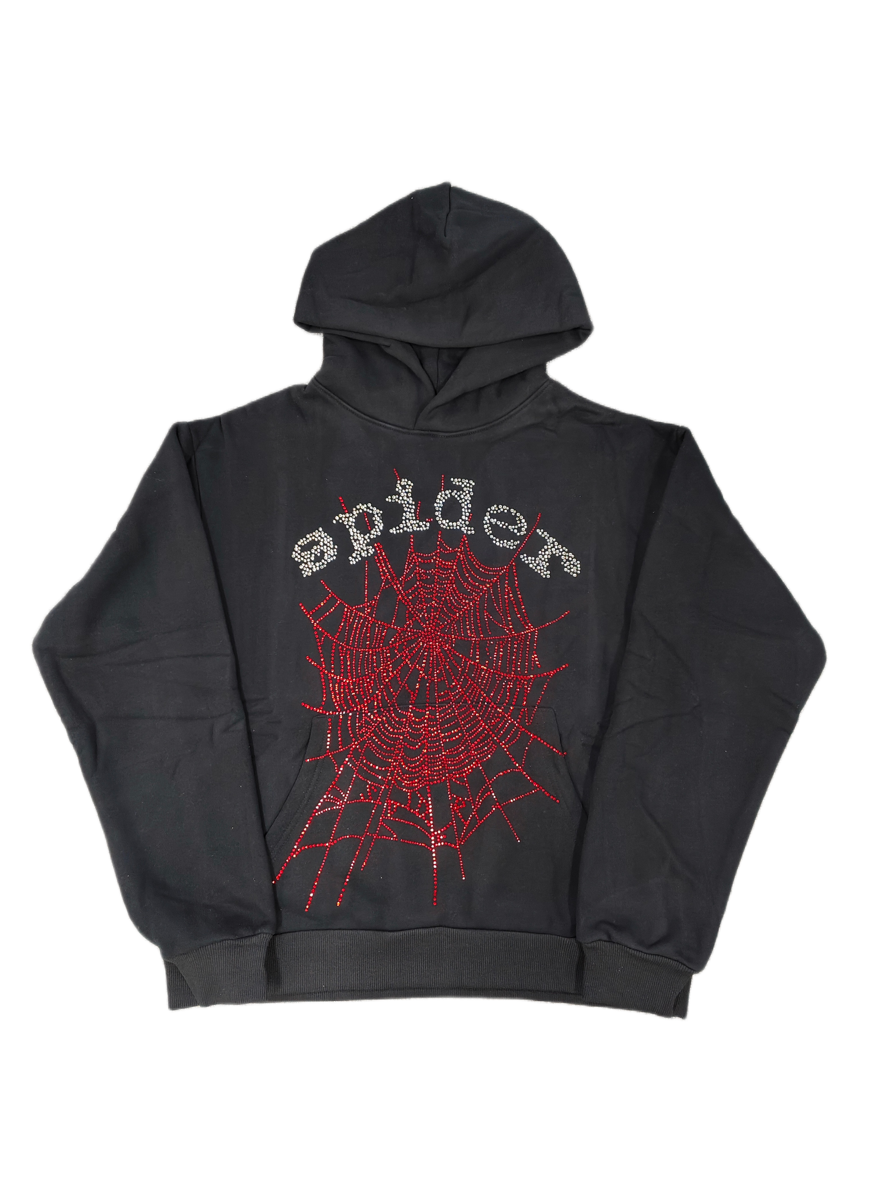 Sp5der Rhinestone OG Web V2 Hoodie Black